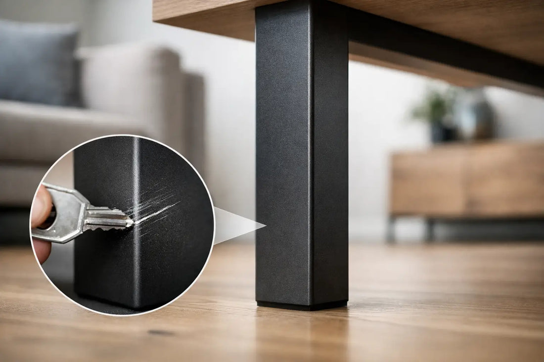 Welke coating is krasbestendig voor stalen poten?