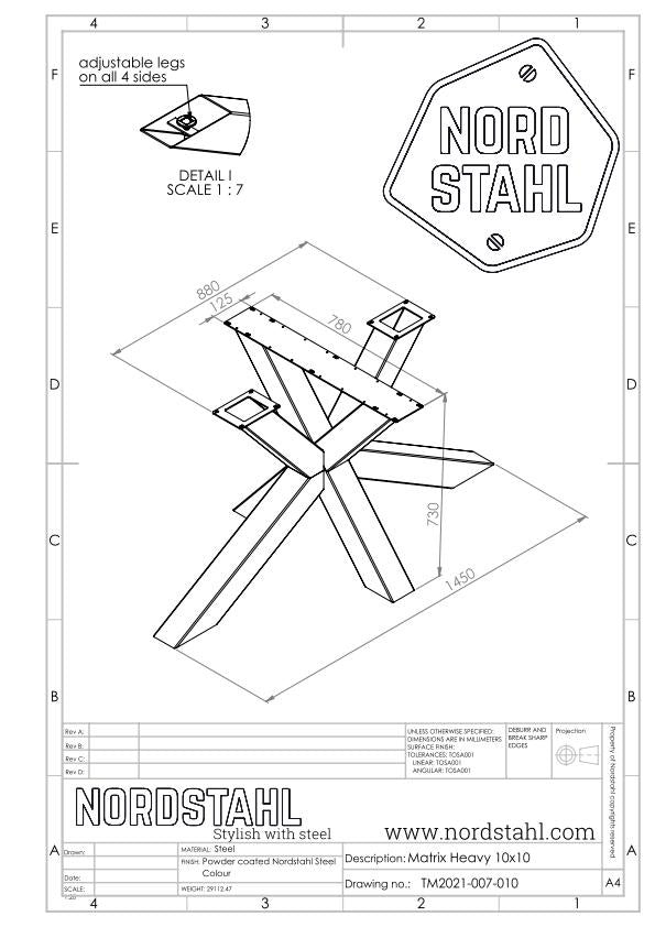 Technische tekening van Nordstahl Matrix leg heavy tafelpoot