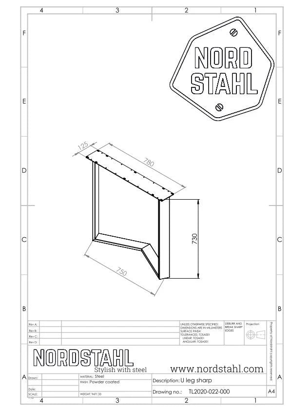 Technische tekening van Nordstahl U leg sharp