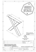 Technische tekening van Nordstahl X leg heavy tafelpoot